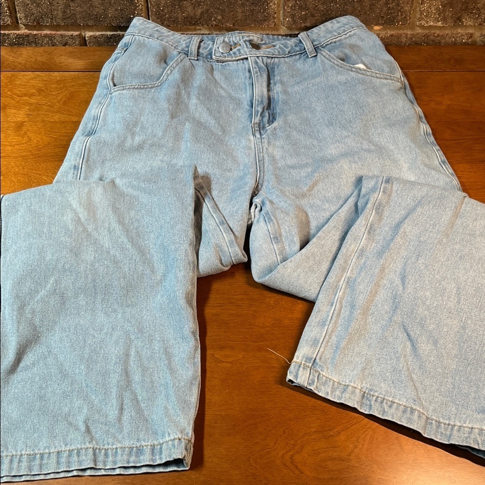 Cider Wide Leg Cargo Happy Hour Denim Jeans in Light Blue Medium